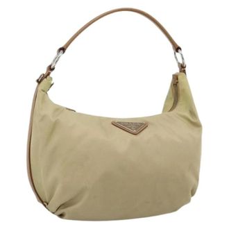Prada Pre-owned Shoulder Bags, female, Beige, Size: ONE SIZE Pre-owned Nylon Shoulder Bag