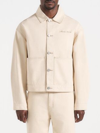 Mani&egrave;re De Voir Damien Boxy Fit Denim Jacket in Cream at Nordstrom, Size Xx-Large