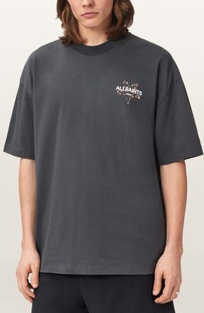 AllSaints Dreamer Graphic Cotton Crewneck T-Shirt in Washed Black at Nordstrom, Size Xx-Large