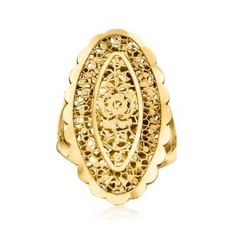 Ross-Simons Italian 18kt Yellow Gold Floral Openwork Oval Ring