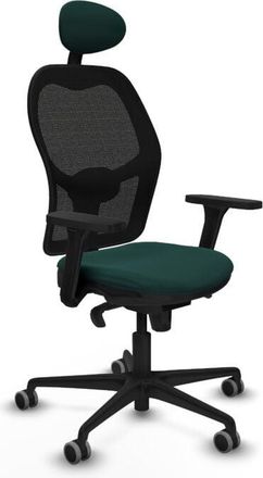 Piqueras y Crespo Piqueras Y Crespo - Jorquera Sincro Malla Negra Similpiel Verde Botella Brazos 3d Base Nailon Cabecero Fijo Ruedas 65mm Engomada