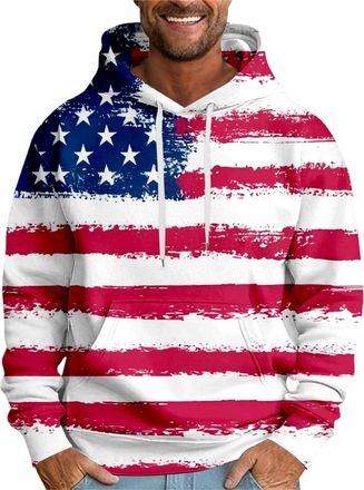 Generic DENGJIAMY Mens American Flag Hoodies Casual Patriotic Print Hooded Long Sleeve Shirt Pullover with Pocket Outdoor Fashion Fall Sweatshirt (White, XL)