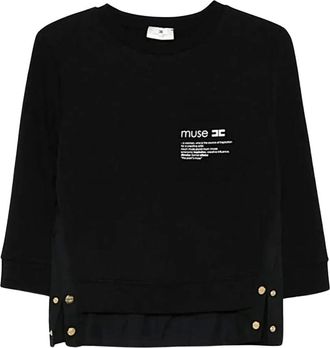 Elisabetta Franchi Gebreide sweater met logo - Dames - Sweatshirts - Zwart - M - Hoodies & sweatvesten
