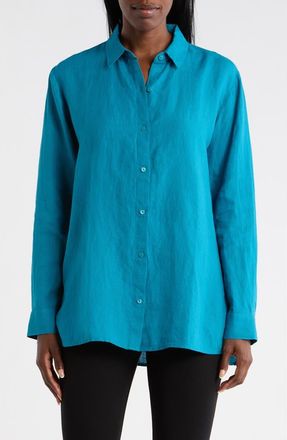 Eileen Fisher Classic Collar Organic Linen Button-Up Shirt in Dragonfly at Nordstrom Rack, Size Xx-Small