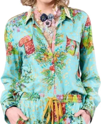 Aratta Cordelia Button Down Shirt In Aqua