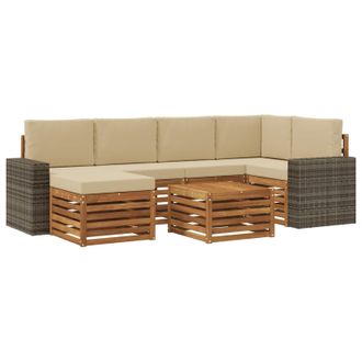 vidaXL Conjunto De Sof&aacute; Seccional Con Coj&iacute;n 7 Pcs Natural Y Beige Vidaxl