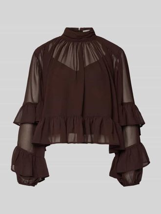 Gestuz Blusenshirt mit Volants Modell mio in Dunkelbraun, Gr&ouml;&szlig;e 36