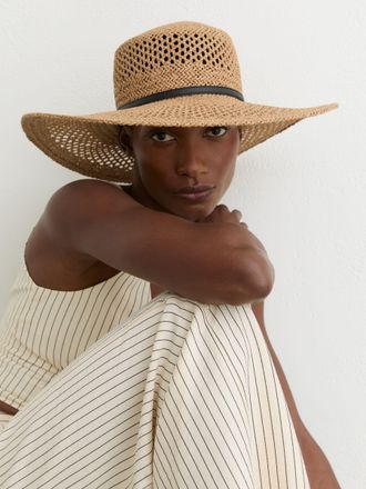 Reiss Womens Natural Contrast-trim Straw-effect Hat, S & M