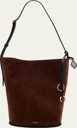 Alaia Small Smooth Suede & Leather Curved Bucket Bag