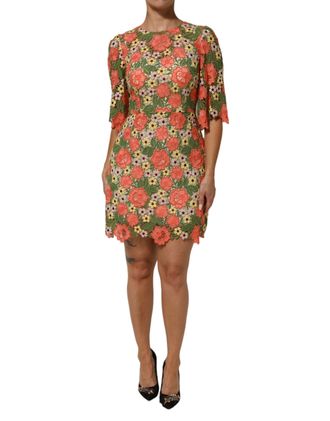 Dolce & Gabbana Multicolor Floral Embroidery Aline Mini Womens Dress