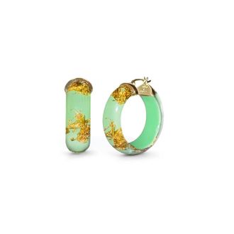 Gold & Honey Womens Mini Lucite Hoop Earrings In Mint Gold Leaf