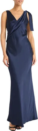 Maggy London Tie Detail Satin Gown in Navy at Nordstrom, Size 12