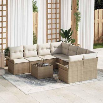 vidaXL Conjunto De Sof&aacute; De Jard&iacute;n 9 Pcs Beige Polirat&aacute;n Vidaxl