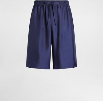 Dolce & Gabbana Vanity Silk Bermuda Shorts With Embroidery - Man Pants And Shorts Blue 44