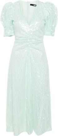 Rotate sequinned puff-sleeve midi dress - women - Elastane/Recycled Polyester/Recycled Polyester - 32 - Green