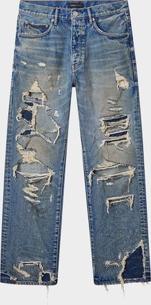 Purple Mens Repair Dirty Blowout Jeans