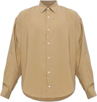 Ami Overhemden, Heren, Beige, XL, Oversized Shirt met Geborduurd Logo