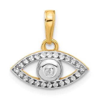 Diamond2Deal 14k Yellow Gold White Rhodium Diamond-Cut Evil Eye Pendant