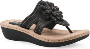White Mountain Cashlyn Floral Mini Wedge Sandal - Wide Width Available in Black/Burnished/Smooth at Nordstrom Rack, Size 9.5