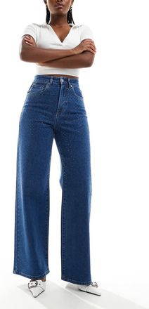 Only Hope - Jeans a fondo ampio blu medio con strass
