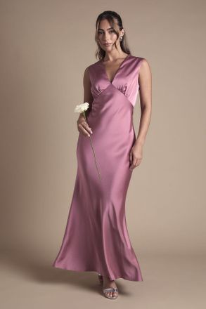 Oasis Womens Rose Satin Open Back Detail Maxi Bridesmaid Dress - Size 14 UK