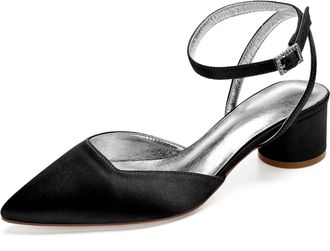 Generic Wedding Sandals Womens Low Block Heels Sandals Bridal Pointed Toe Slingback Ankle Strap Dress Party Heels 4.5,Black,9 UK