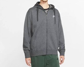 Nike Club Fleece Zipper Hoodie In Grey White
