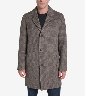 Cole Haan Mens Plaid Topper Coat - Brown Size Medium