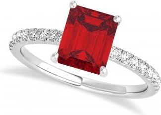 Allurez Emerald Ruby & Diamond Single Row Hidden Halo Engagement Ring 18k White Gold (1.31ct)
