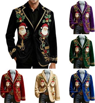 Generic Red Blazer for Men,Ugly Christmas Corduroy Ceremonial Blazers Christmas Elk Printed Blazers Single Breasted Blazer Novelty Xmas Graphic Suit Coat Fest