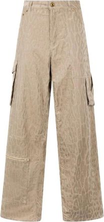 Roberto Cavalli Cargo Broek met Jaguar Print - Dames - Wijde Broeken - Bruin - M - Katoen - Broeken