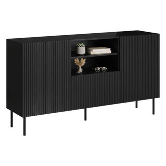 Dmora Aparador Malo, Aparador De Sal&oacute;n Con Dos Puertas Batientes, Un Caj&oacute;n Y Dos Compartimentos Abiertos, Dise&ntilde;o Efecto Estriado, 150 X 42 H 82 Cm, Color Ne