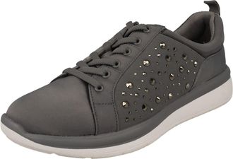 Clarks Ladies CloudSteppers Jewel Embellished Detailed Trainers Ezera Ave - Grey Interest Textile - UK Size 7D - EU Size 41 - US Size 9.5M