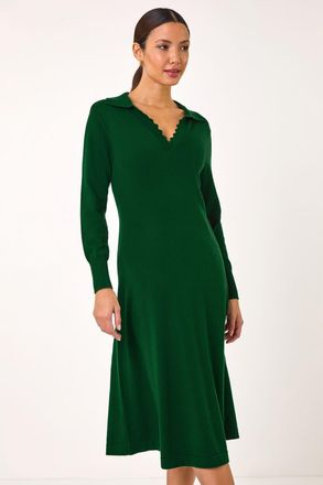 Roman Scallop Detail Knitted Midi Dress