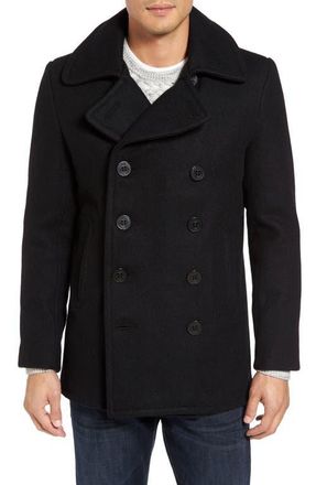 Schott NYC Slim Fit Wool Blend Peacoat in Midnight Blue at Nordstrom, Size Xx-Large