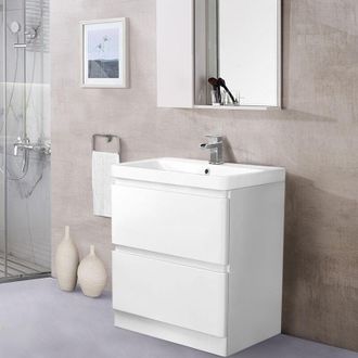 NRG Floor Standing 2 Drawer Vanity Unit Basin Storage Bathroom Furniture 800mm Gloss White