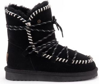 Warmbat Zwarte Su&egrave;de Laars met Witte Details - Dames - Winterlaarzen - Zwart - 38 EU - Su&egrave;de - Schoenen