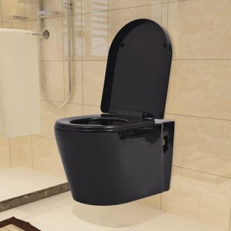 vidaXL Inodoro De Pared Cer&aacute;mica Negro Vidaxl