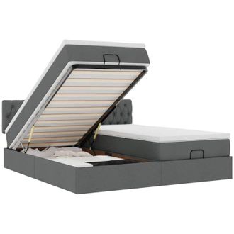 vidaXL Vidaxl - Estructura Cama Otomana Colchones Tela Gris Oscuro 200x200cm