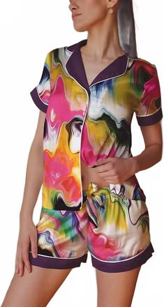 Averie Marbled Technicolor Print Short Pajama In Shayna