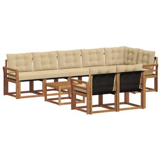 vidaXL Conjunto De Sof&aacute;s De Exterior Con Coj&iacute;n 9 Pcs Natural Y Beige Vidaxl