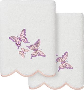 Linum Home Textiles 100% Turkish Cotton Britney Scallop 2Pc Embellished Hand Towel Set