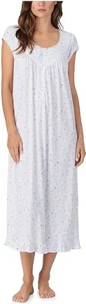 Eileen West Cotton Knit Cap Sleeve Long Gown Womens Pajama White Ground Butterfly Garden : XL