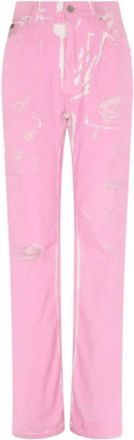 Dolce & Gabbana Roze Distressed-Detail Denim Jeans - Dames - Regular Fit Jeans - Roze - XS - Denim - Jeans