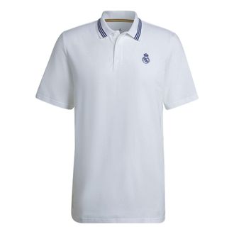 adidas real Madrid Solid Color Stripe Casual Short Sleeve Polo Shirt White H59050