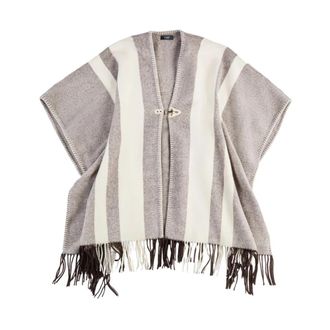 Fay Grijze en beige wollen poncho met franjes - Dames - Ponchos - Grijs - ONE Size - Wol - Jassen