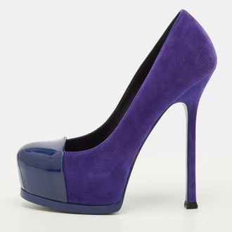 Saint Laurent Tribtoo Size 37 Blue Suede Platform Pumps
