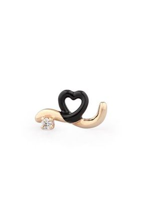 Bea Bongiasca Enamel & Diamond Single Stud Earring in Black at Nordstrom