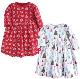 Hudson Baby Twin Pack Long-Sleeve Dress Bundle in Sparkle Trees at Nordstrom, Size 18-24M