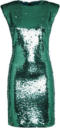 Philipp Plein T-shirt Jurk Mouwloos met Kristallen - Dames - Feestkleedjes - Groen - L - Polyester - Kleedjes
